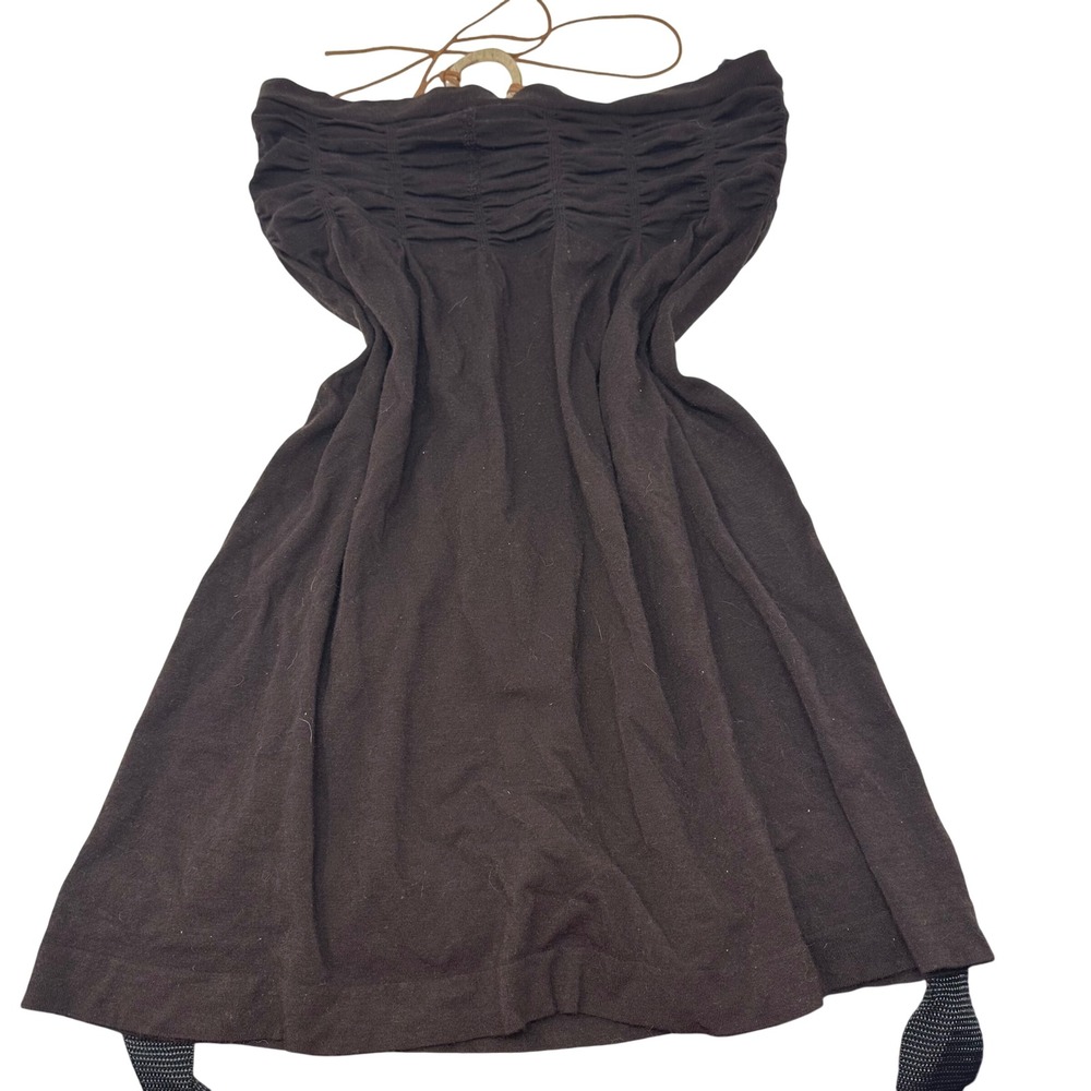Rampage Brown Smocked Halter Tube Dress Wood Ring Detail Y2K Boho Medium 2SYNN44